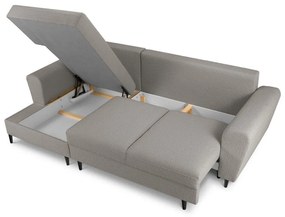 Светлосив разтегателен ъглов диван с място за съхранение от прежда с примки от букле (ляв ъгъл) Kyoto – Cosmopolitan Design