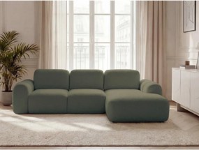 Зелен сгъваем/с място за съхранение ъглов диван от прежда с примки от букле (десен ъгъл) Montaigne – Bobochic Paris