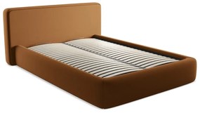Двойно легло теракотено тапицирано с място за съхранение и включена подматрачна рамка 140x200 cm Kiana – Makamii