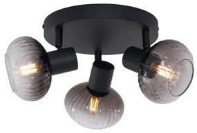 Модерен таванен прожектор черен с кръгло опушено стъкло 3-светлина - Теди