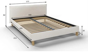 Кремаво тапицирано двойно легло с решетка 160x200 cm Tina - Ropez