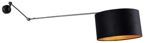 Стенна лампа черна с черен кадифен абажур 35 см регулируема - Blitz