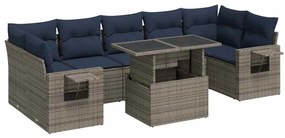3326442 vidaXL Градински диван с възглавници, 8 части, сив полиратан, акация