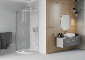 Mexen Rio душ кабина полукръгла 90 x 90 см, прозрачна, хром + корито Flat, бял