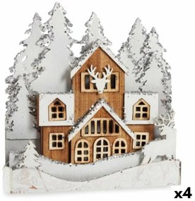 Декоративна фигурка Светлина Селище Бял Кафяв Дървен 44 x 43 x 6 cm (4 броя)