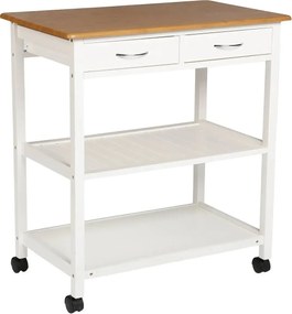 Кухненска количка 5five, Голяма, Бяло дърво и бамбук, С ефект