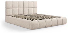Бежово двойно легло 200x200 cm тапицирано с място за съхранение с включена подматрачна рамка Bellis – Micadoni Home