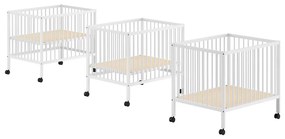 Бяла кошара за игра от масивен бук с регулируема височина/на колелца 95x75 cm Dino – Vipack