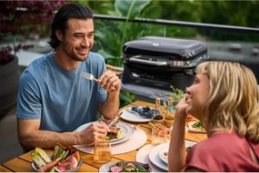 Електрическо барбекю със стойка Weber Lumin WB92010879DL, 2200 W, Сгъваема стойка, 315C, Емайлирани с порцелан чугунени скари, Страничен рафт, Черен