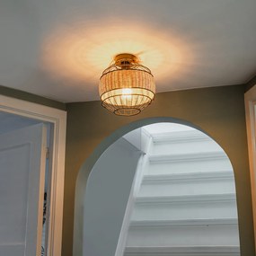 Ориенталски таванен аплик черен с ратан 25 см - Emir