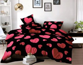 Красиво спално бельо от микрофибър в черно с красиви сърца 3 части: 1бр 160 cmx200 + 2бр 70 cmx80