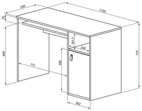 Работна маса с дъбов плот 50x115 cm Oxford - TemaHome
