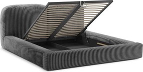 Сиво двойно легло 180x200 cm тапицирано с място за съхранение с включена подматрачна рамка Martina – Micadoni