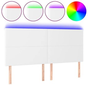 3122241 vidaXL LED горна табла за легло, бяла, 160x5x118/128см изкуствена кожа