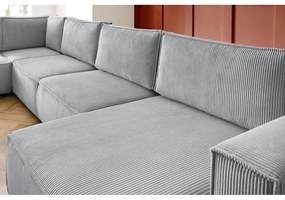 Светлосив велурен U-образен ъглов диван, ляв ъгъл Nihad modular - Bobochic Paris