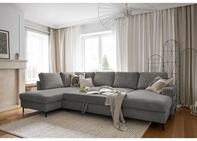 Сив разтегателен ъглов диван от рипсено кадифе (ляв ъгъл) Lofty Lilly – Miuform