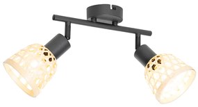 Ориенталски прожектор черен с бамбук 2-светлина - Rayan