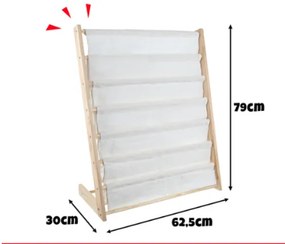 Детска етажерка за книги, дървена етажерка с 6 рафта от плат 79 x 62,5 x 30 cm