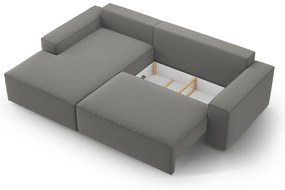 Светлосив кадифен сгъваем/с място за съхранение ъглов диван (ляв ъгъл) Jodie – Micadoni