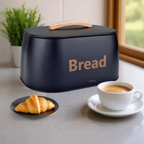 Кутия за хляб Kinghoff KH 1946, 35 см, Метално тяло, Дървена дръжка, Черен