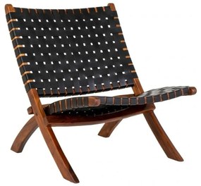 Черно кожено кресло с плетка Perugia - House Nordic