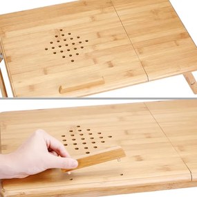 Бамбукова масичка за лаптоп с вентилационни отвори и чекмедже 55 x 28 x 35 cm