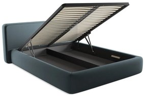 Синьо двойно тапицирано легло с място за съхранение и включена подматрачна рамка 160x200 cm Kiana – Makamii