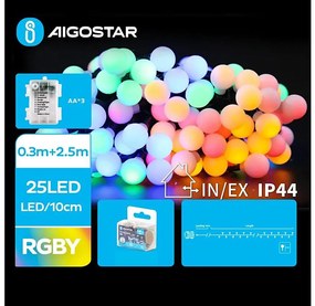 Aigostar - LED RGBY Екстериорен коледни лампички 25xLED/3xAA/8 функции 2,8 м IP44