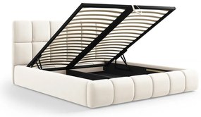 Кремаво тапицирано кадифено двойно легло с място за съхранение с включена подматрачна рамка 140x200 cm Bellis – Micadoni