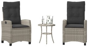 365230 vidaXL Бистро комплект с възглавници 3 части светлосив полиратан