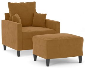 3201104 vidaXL Кресло с табуретка, кафяво, 60 см, кадифе