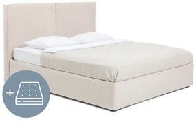 Бежово тапицирано двойно легло с място за съхранение и матрак с решетка 180x200 cm Thessa Bold - Bonami Selection