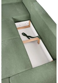 Светлозелен сгъваем ъглов диван от рипсено кадифе (десен ъгъл/"U" форма) Tori – Bonami Selection