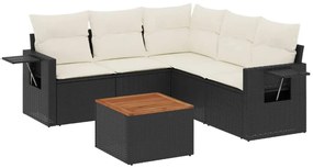 3256889 vidaXL Градински диван с възглавници, 6 части, черен, полиратан