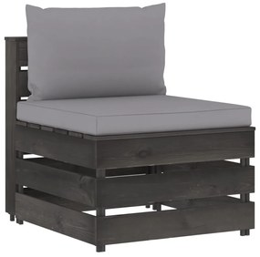 3068121 vidaXL Секционен среден диван с възглавници, сиво импрегнирано дърво