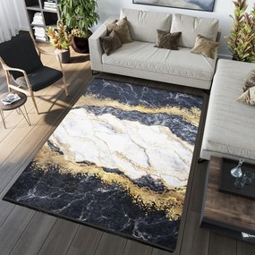 Тъмно модерен килим с нехлъзгащо се покритие и абстрактна шарка Ширина: 80 см | Дължина: 200 см