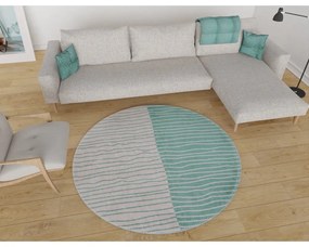 Миещ се кръгъл килим в кремаво-тюркоазено ø 80 cm Yuvarlak - Vitaus