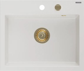 Mexen Oscar мивка от гранит 1-комп. 580 x 490 mm, бял, златен сифон - 6519581000-20-G