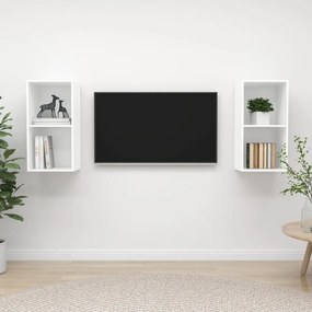 3079844 vidaXL ТВ шкафове за стенен монтаж, 2 бр, бели, инженерно дърво