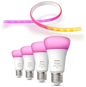 К-кт-LED RGBW Димируема лента Philips Hue 2m 20W/230V + 4xLED Крушка E27/6,5W