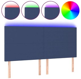 3122164 vidaXL LED горна табла за легло, синя, 180x5x118/128 см, плат