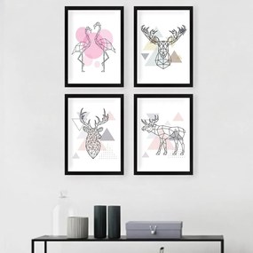 Картини в комплект 4 бр. 24x29 cm Geometric Animals – Wallity