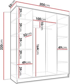 Гардероб Como с четири врати-Естествено дърво-Черен