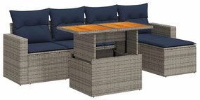 3327029 vidaXL Градински диван с възглавници, 6 части, полиратан, сив