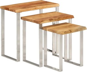 372761 vidaXL Стифиращи маси, 3 бр, с жив ръб, акация масив