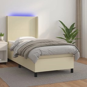3139243 vidaXL Боксспринг легло с матрак LED кремаво 90x200 см изкуствена кожа