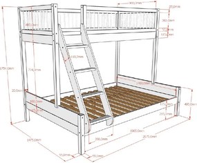 Бяло детско легло 140x200/90x200 cm от масивен бук двуетажно с включена подматрачна рамка Forrest – Vipack