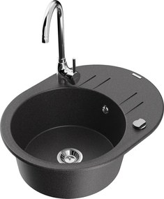 Mexen Kevin кухненска мивка от гранит с 1 отделение и отцедник и кухненски смесител Telma, черен напукан - 6517-76-670200-00