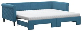3197794 vidaXL Канапе с изтеглящо легло и матраци синьо 90x200 см кадифе