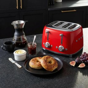 Тостер за хляб SMEG 50's Style TSF03RDEU, 2000W, 4 филии, 6 нива, Тавичка за трохи, Вграден кабел, Неръждаема стомана, Червен